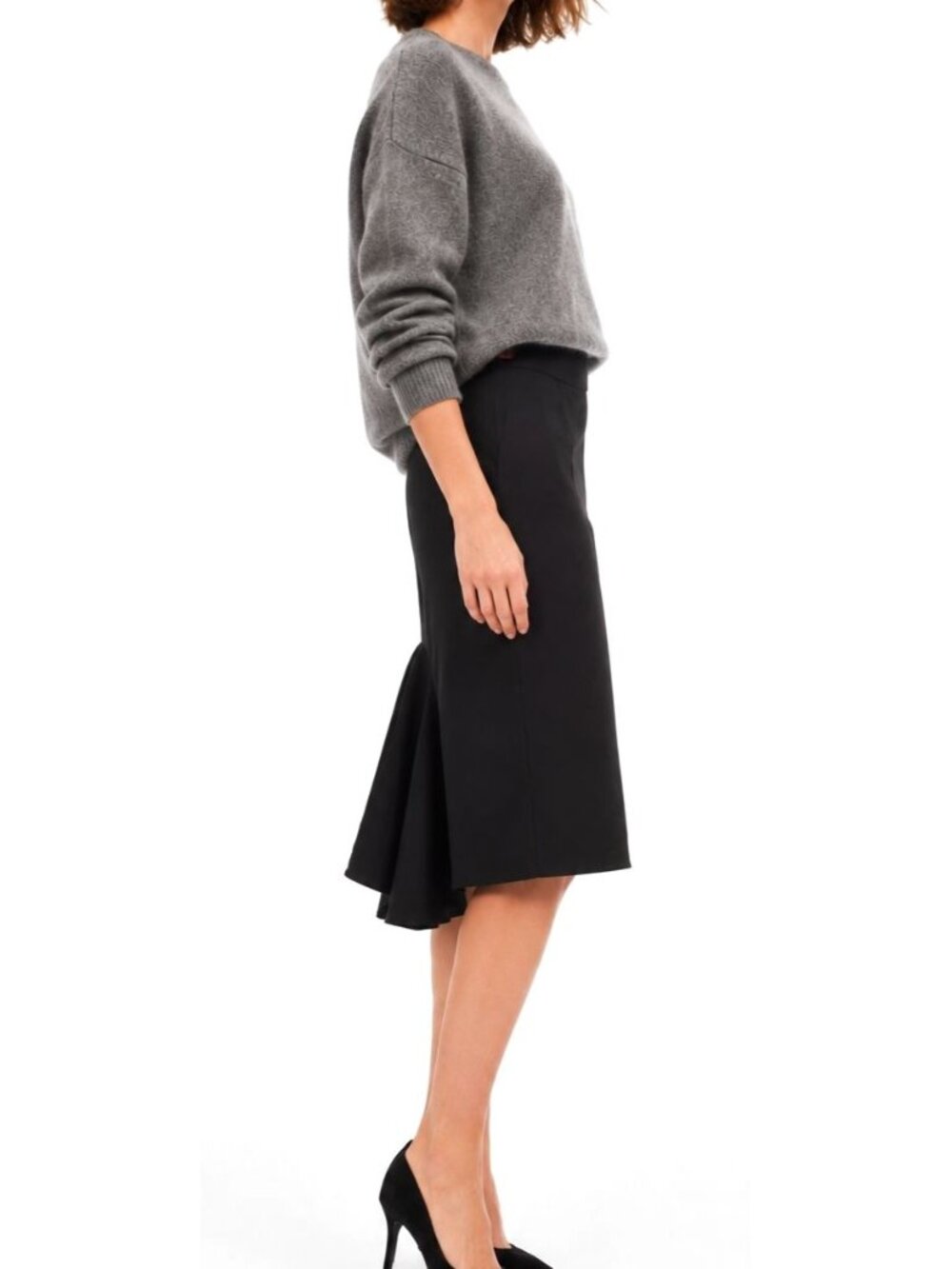Vintage Max Mara Pencil Skirt Virgin Wool Back Ruffle Flounce Y2K